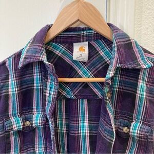 Carharrt purple plaid button down shirt heavyweight women’s XS plum cabincore